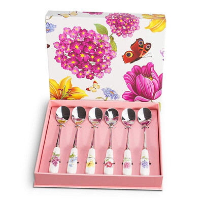 

6 PCS Stainless Steel Coffee Spoons Set Dessert Spoons Set Herb Garden Ceramic Flatware Set Cutlery Set Gift for Party Kitchen