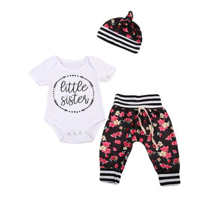 

Little Sister Newborn Baby Girls RomperPants Babygrows Outfits 3pcs Clothes Set