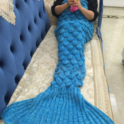 

Adult Kids Fish Scale Mermaid Tail Soft Blanket Knit Sofa Crochet Quilt Rug