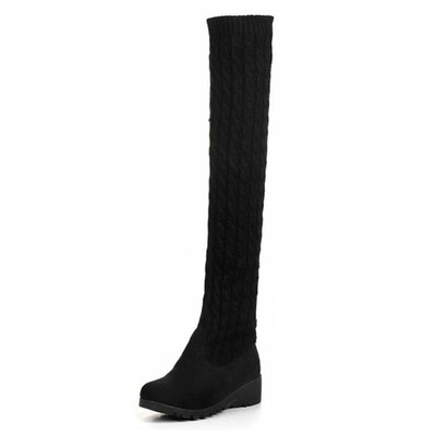 

Women Over The Knee Boots Plus Size Hand-made Knitted Woman Boots Round Toe Flat with Shoes Female Footwear