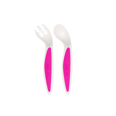 

Korea Edison childrens tableware baby spoon set baby portable tableware food supplement training elbow fork spoon set with storage box pink