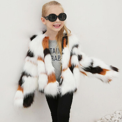 

Fashion Child Long-fluff Faux Fur Jacket New Winter Slim Keep Warm Multicolor Faux Fur Coats For Girls