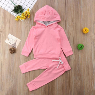 

AU Newborn Baby Kids Boys Girls Hooded TopsLong Pants 2pcs Clothes Outfits Set