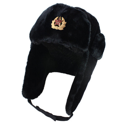 

Russian Mens Army Hat Ushanka Leather Bomber Soviet Soldier Winter Shearling Hot