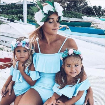 

Mother Daughter Off Shoulder Bikini Set Swimwear Bathing Suits Monokini Swimsuit