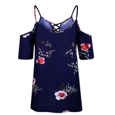

NEW Summer Womens Strappy Cold Shoulder Tops Blouse Ladies Short Sleeve T-Shirt