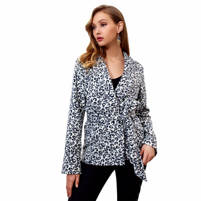 

Autumn&winter fashion leopard print long-sleeved belt coat