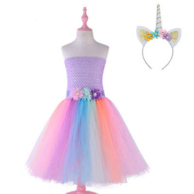 

Flower Girls Unicorn Dress Princess Cosplay Costumes for Kids Birthday Party