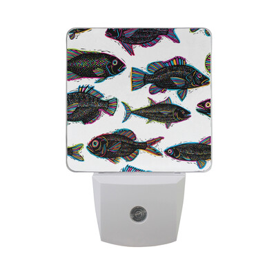 

ALAZA LED Night Light With Smart Dusk To Dawn SensorHand Draw Pattern With Jellyfish Shells Starfish Plug In Night Light