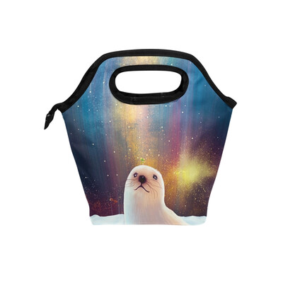

Lunch Bag Animals Under The Starry Tote Travel Picnic Insulated Handbags Portable Zipper Lunch Bag Box