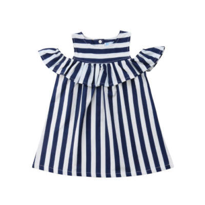 

2018 New Baby Girl Kid Sleeveless Stripe Ruffle Dress Party Princess Dresses