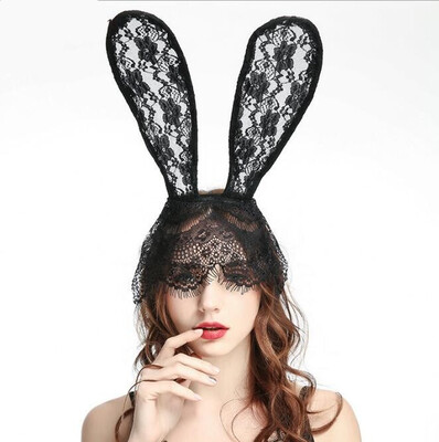 

Halloween Ornaments Lace Rabbit Ears Hair Accessories Headband Mask Prom Headdress Party