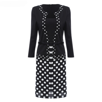 

Hot Sale Ebay Women Spring Autumn 34 Sleeve Patchwork Slim Temperament Business Fake Two Piece Dresses