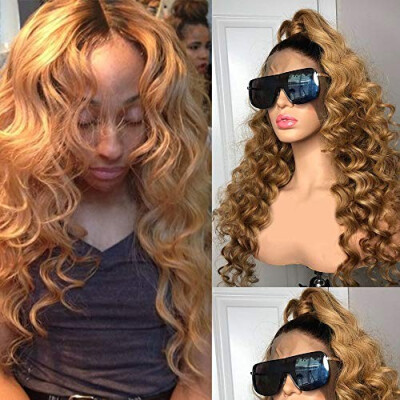 

Human Hair Ombre Blonde Lace Front Wigs for Women 1b27 Black Root 8A Brazilian Deep Wave Curly Full Lace Wig with Baby Hair Bleach