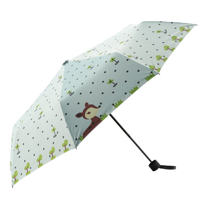 

【Jingdong Supermarket】 US degree MAYDU cartoon deer sunny umbrella creative three fold lady umbrella black rubber sun protection UV M3326 sky blue