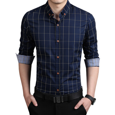 

2016 100 High Quality Mens Dress Shirts Blue Shirt Men Causal Striped Shirt Men Camisa Social Masculina Chemise Homme -5XL