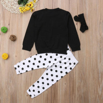 

US 3Pcs Newborn Baby Girls Cotton Top Shirts Dot Pants Leggings Outfit Clothes
