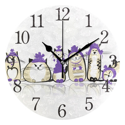 

Wall Clock Arabic Numerals Design Kind Of Cats And Shadow Round