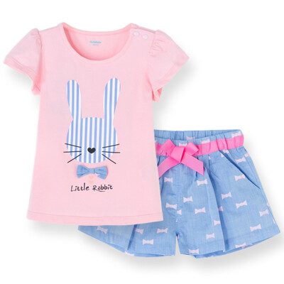 

Balabala girl suit cartoon children's baby children's clothing short-sleeved shorts two-piece women 28192150101 dream powder 90