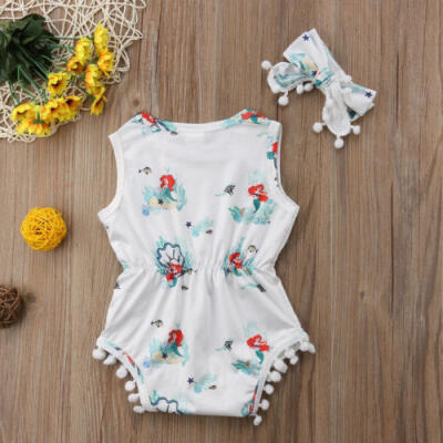 

US Newborn Kids Baby Girl Cute Romper Jumpsuit BodysuitHeadband Clothes Outfits