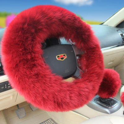 

USA 3Pcs Soft Warm Sheepskin Long Wool Plush Fuzzy Steering Wheel Cover 12 Style