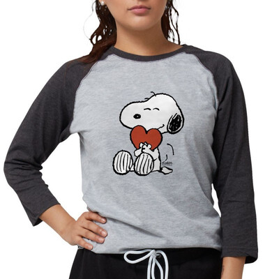 

CafePress Snoopy On Heart Long Sleeve T-Shirt - Womens Baseball Tee