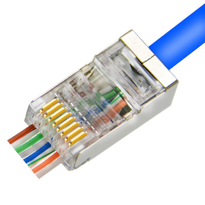 

Sanbao SJZP-550 Super five straight through perforated crystal head RJ45 shield network crystal head pure copper gold plated 50U 30 bag