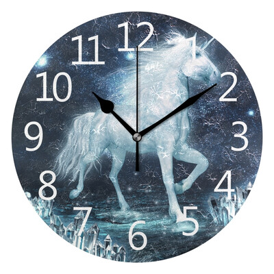 

Wall Clock Unicorn And Crystal Field Round Wall Clock Arabic Numerals Design