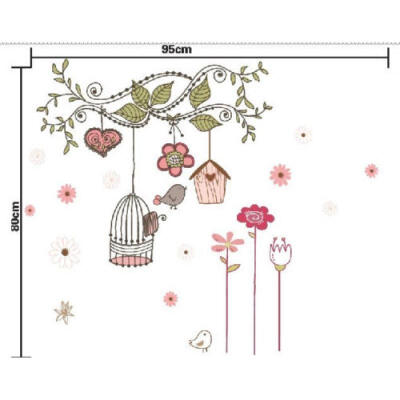 

Kids Nursery Decor Birdcage Tree Vines Flowers Mural Wall Sticker PVC Decal Art