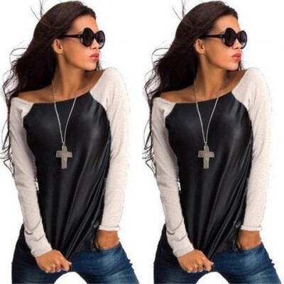 

Womens Long Sleeve Blouse Pullover Jumper Crop Tops Casual Loose Cotton T-Shirt
