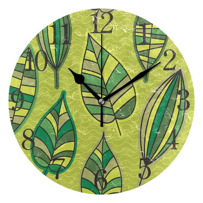 

Wall Clock Arabic Numerals Design Green Leaves Round