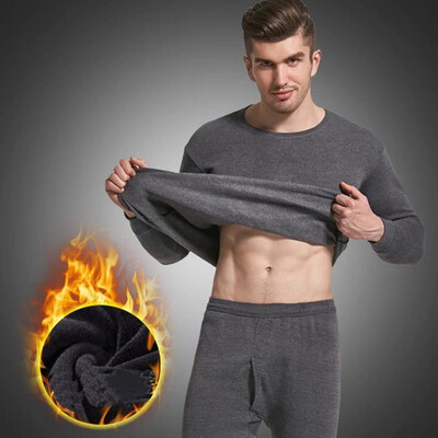 

Aa-shop Thermal Underwaer For Mens Winter Warm Velvet Inner Wear Plus Size Set Thick Round neck Slim Long Johns M-4XL