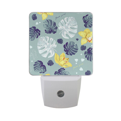 

ALAZA LED Night Light With Smart Dusk To Dawn SensorJungle Pattern Elephants Exotic Flowers Plug In Night Light