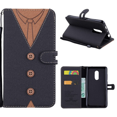 

MOONCASE Millet Red Rice Note 44X  version stitching embossed mens leather case - black