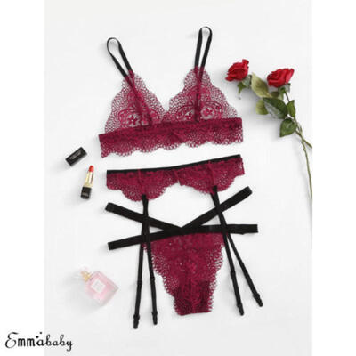 

Sexy Womens Lingerie Corset Lace Flowers Push Up Top BraBriefs Underwear Set
