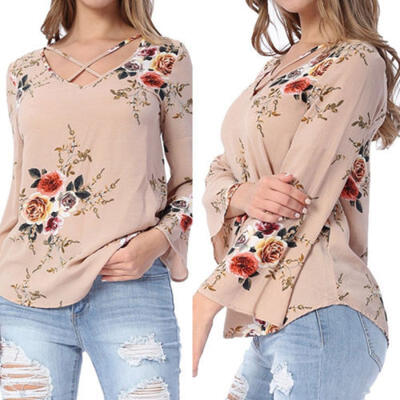 

Women Fashion Long Sleeve Casual Loose Tops T Shirt Ladies Floral Blouse Top