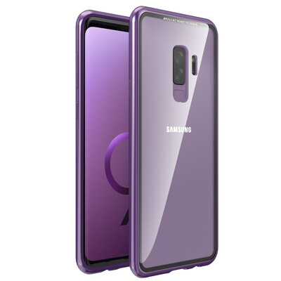 

For Samsung Galaxy S9 S9 Plus Slim Hard Shockproof Case Magnetic Adsorption Metal Bumper Tempered Glass Back Cover Case