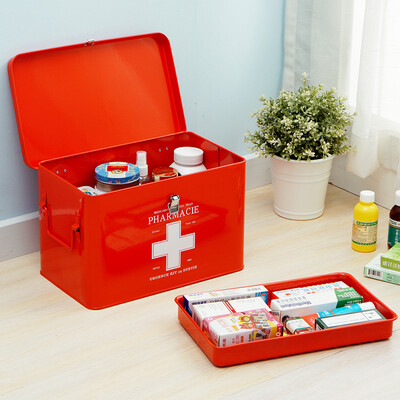 

Ou Runzhe emergency medicine box with lock seal double-layer separation family double-handle pill box storage box large red