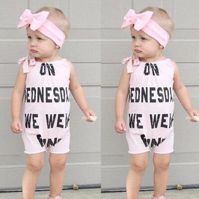 

UK Baby Girls Kids Letter Bodysuit Romper Headband Jumpsuit Sunsuit Outfits Set