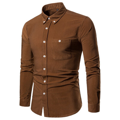 

AOWOFS New Plus Size long sleeve corduroy shirt European&American trend 7 Colors casual shirt YS003