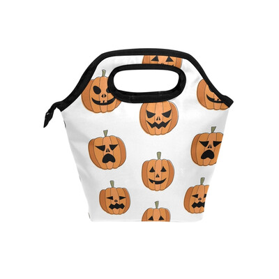 

Insulated Lunch Tote Bag Expression Pumpkin Travel Picnic Lunch Handbags Portable Zipper Lunch Bag Box
