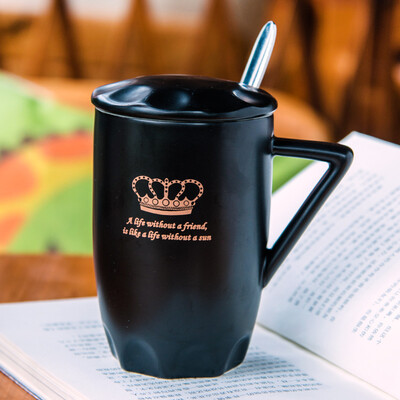 

Porcelain soul simple office mug with a lid with a spoon of ceramic cup milk coffee cup personalized creative drink cup shallow coffee