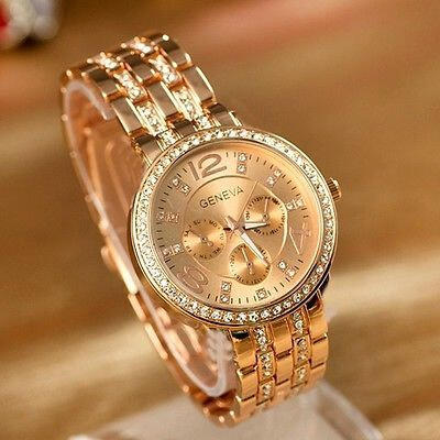 

Luxury Fashion Geneva Womens Crystal Stainless Steel Quartz Analog Wrist Watch✿