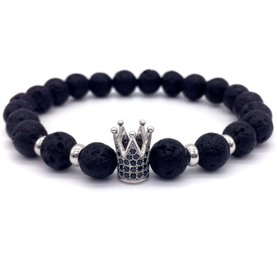 

new fashion Hot Trendy Lava Stone Pave CZ Imperial Crown And Helmet Charm Bracelet For Men Or Women Bracelet Jewelry Pulseira homb