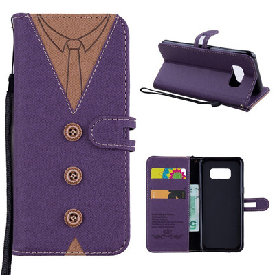 

MOONCASE Samsung Galaxy S8 stitching embossed mens leather case - purple
