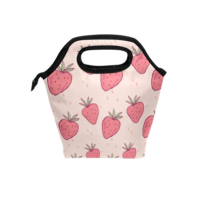 

Lunch Tote Bag Pink Strawberry Travel Picnic Insulated Lunch Handbags Portable Zipper Lunch Bag Box