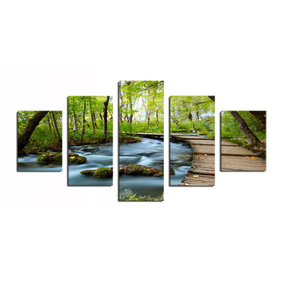 

UpperX Unframed Modern Abstract Cloth Print Painting Picture Wall Mural Hanging Decor32 5Pcs Bridge Forest