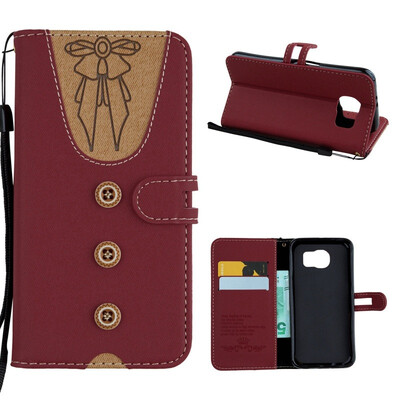 

MOONCASE Samsung Galaxy S6 stitching embossed womens leather case - red