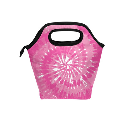 

Lunch Tote Bag Pink Circle Travel Picnic Insulated Lunch Handbags Portable Zipper Lunch Bag Box