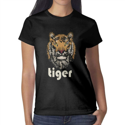 

Colorful Tiger Art Painting Womens Black t Shirts Cute Pretty Women Cotton T-Shirts